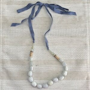 The Limited Pale Blue Beaded Ribbon Necklace